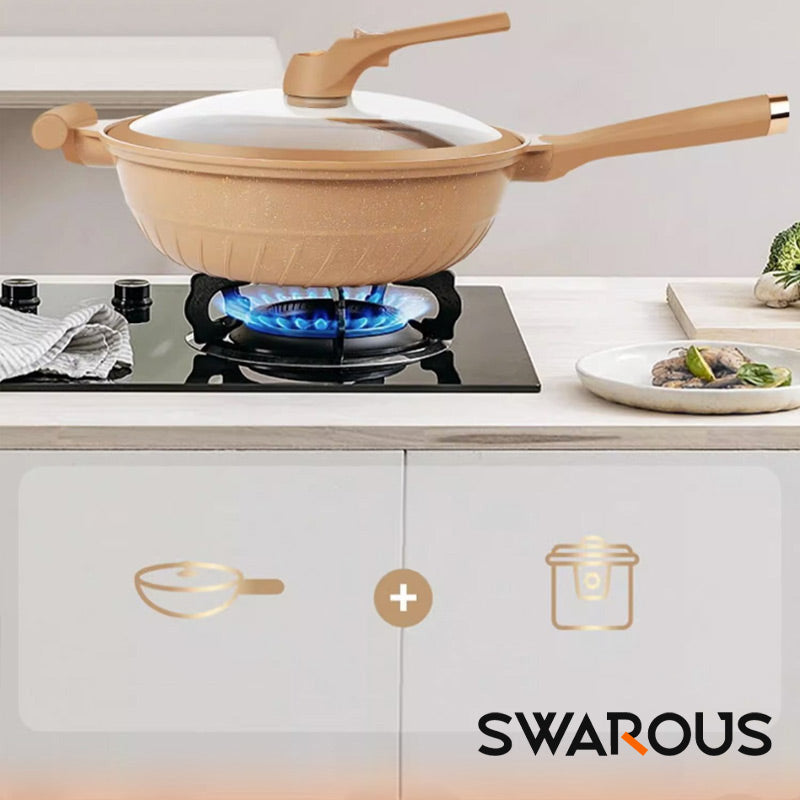 Wok Antiaderente con Cestello per Cottura a Vapore